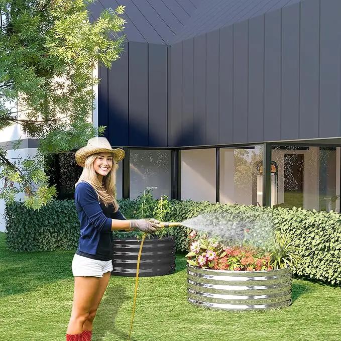 3PCS 3x3x1FT Galvanized Raised Garden Bed Kit,Vegetable Boxes-Round Metal Flower Box,Large Planter Raised Beds Outdoor Garden for Planting,Fruit,Herb-Sliver by GreenHaven Gardens