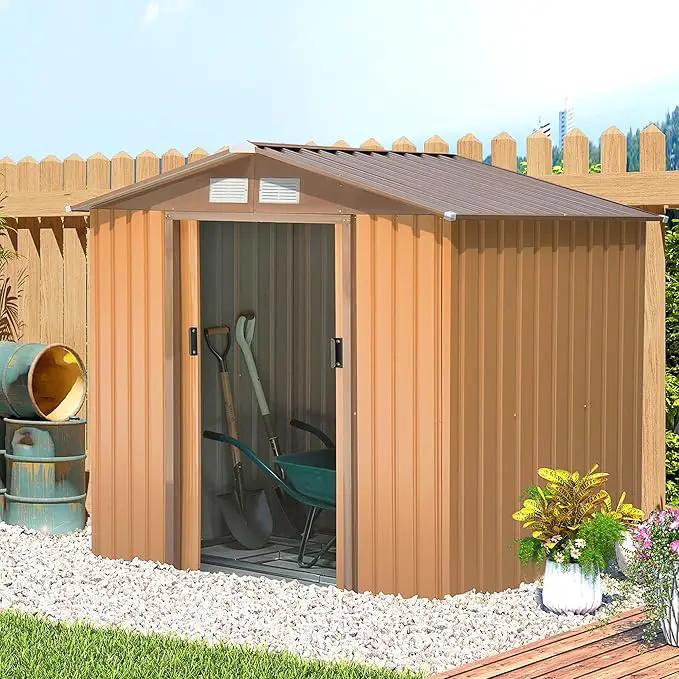 Outsunny 7' x 4' Outdoor Storage Shed, Garden Tool Metal Shed with Foundation Kit, Double Lockable Door, Air Vents and Sloping Roof, for Backyard, Patio, Lawn, Yellow by GreenHaven Gardens