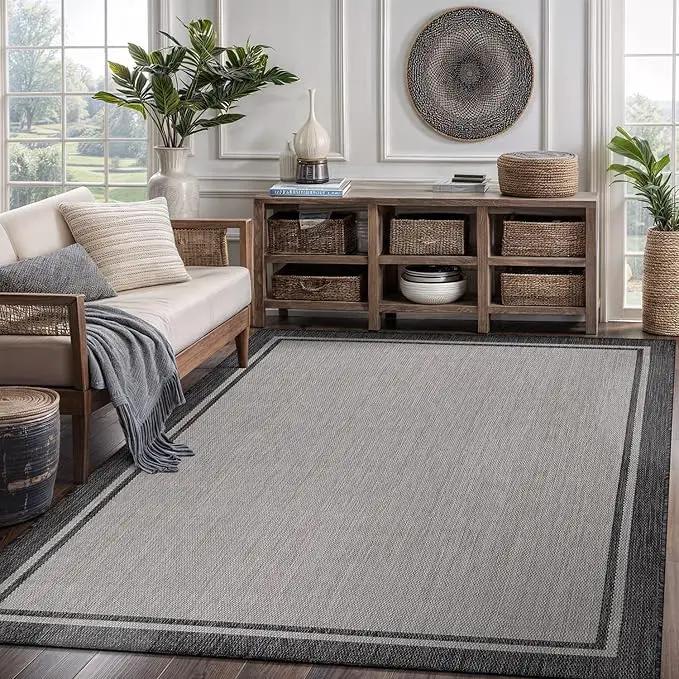CAMILSON Indoor Outdoor Rug, 6x9 Bordered Gray Modern Area Rugs for Indoor and Outdoor Patios, Kitchen and Hallway Mats, Washable Porch Deck Outside Carpet (Bordered Grey, 6 x 9) by GreenHaven Gardens