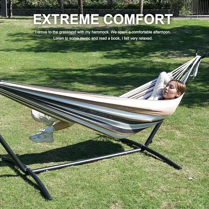 Double Hammock with Stand Included 450lb Capacity Space Saving Steel Stand,Premium Carry Bag Included,Suit for Outside,Indoor,Yard,Camping(Coffee). by GreenHaven Gardens