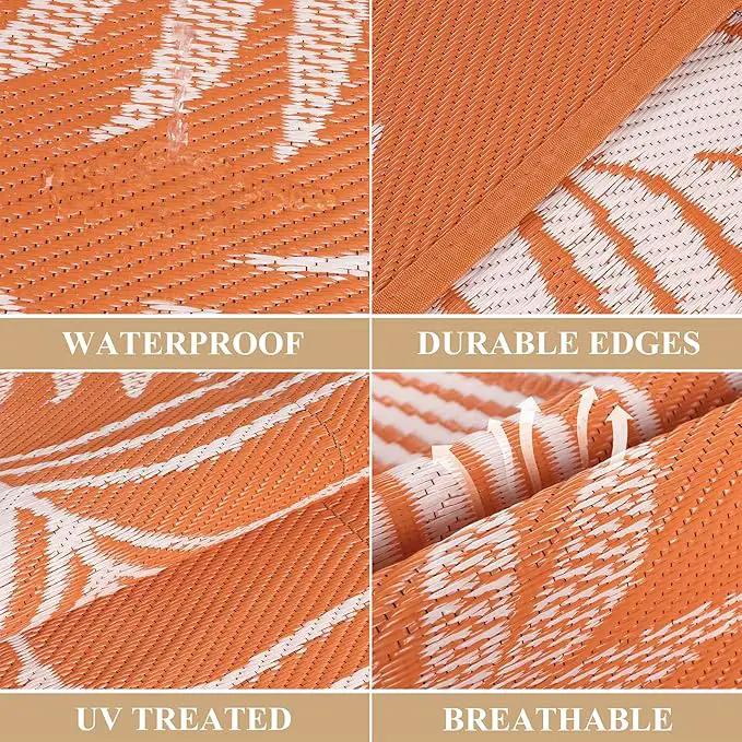Pauwer Waterproof Outdoor Rug 8x10, Reversible Plastic Straw Patio Camping Rug, Indoor Outdoor RV Mat Carpet for Deck, Camper, Porch, Balcony, Backyard, Picnic, Leaf Orange by GreenHaven Gardens