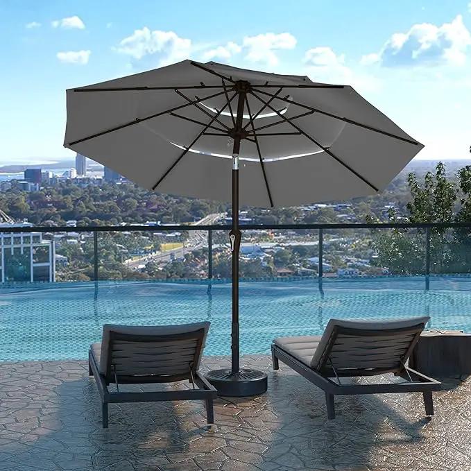 Kingdura 9ft 3-Tier Patio Umbrella, Outdoor Table Umbrella with Easy Crank & Tilt, 8 Reinforced Ribs, UV Protection for Deck, Pool, Market, Backyard (Grey) by GreenHaven Gardens