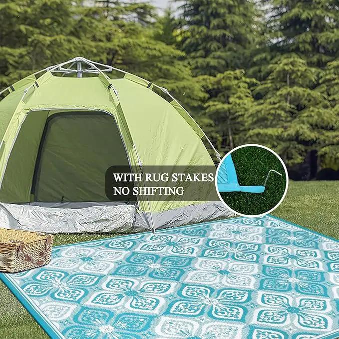 Pauwer Waterproof Outdoor Rug 9x12, Reversible Plastic Straw Patio Camping Rug, Indoor Outdoor RV Mat Carpet for Deck, Camper, Porch, Balcony, Backyard, Picnic, Clover Teal by GreenHaven Gardens