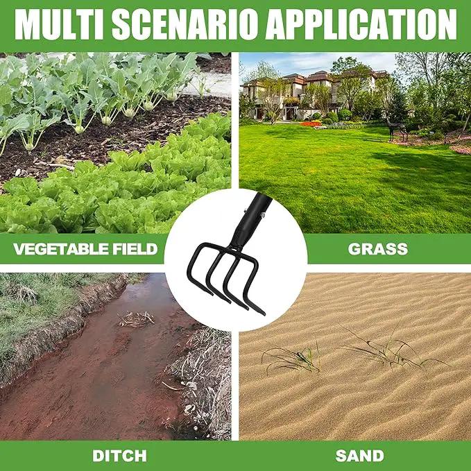 Long Hand Cultivator, Carbon Steel & Stainless Steel Tiller Cultivator, Garden Cultivator with Telescopic Handle and Soft Handle Cover, Hand Tiller for Digging Loosening Weeding by GreenHaven Gardens