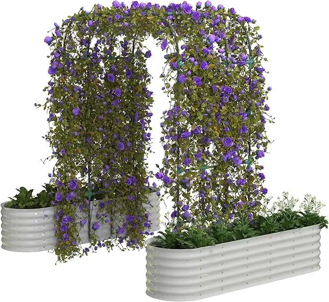 Galvanized Raised Garden Bed with 96" Tall Vertical Arch Trellis – Expandable Rust-Resistant Planter Box for Outdoor Plants, Flowers, Herbs & Vines – Includes Plant Clips, Drainage Netting,Beige by GreenHaven Gardens