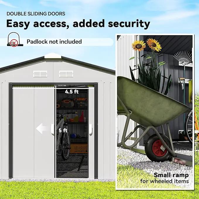 Outsunny 11' x 13' Outdoor Storage Shed, Garden Tool Metal Shed with Foundation Kit, Double Lockable Door, Air Vents and Sloping Roof, for Backyard, Patio, Lawn, White by GreenHaven Gardens
