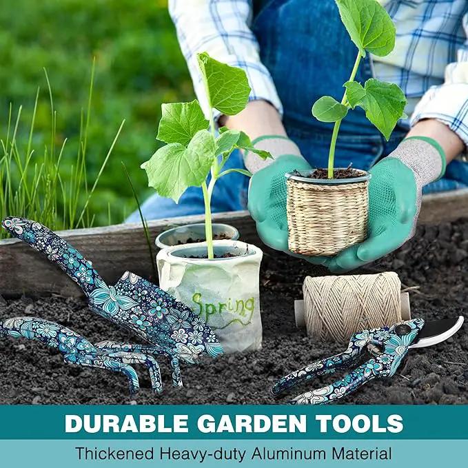 WORKPRO 5PCS Garden Tool Set, Aluminum Heavy Duty Gardening Tool Set with Garden Tool Bag, Outdoor Garden Hand Tools, Floral Blue by GreenHaven Gardens
