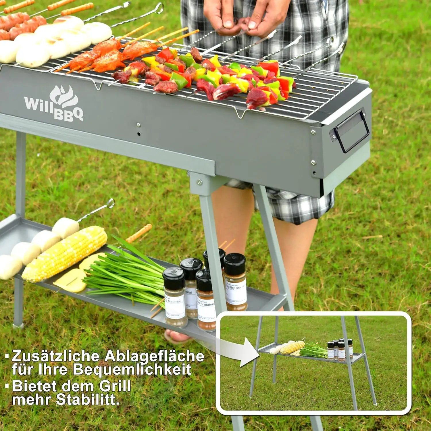 Charcoal Grills Commercial Quality Portable Multiple Size Hibachi BBQ Lamb Skewer Folded Camping Barbecue Grill for Garden Backyard Party Picnic Travel Outdoor Cooking Use(39.4x10.3x5.1 inch) by GreenHaven Gardens