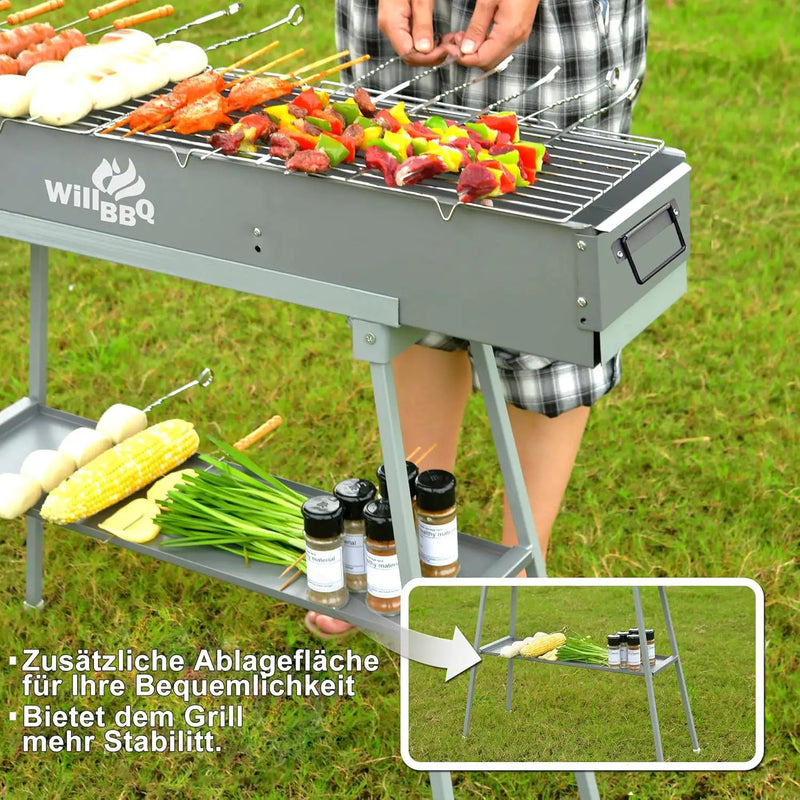 Charcoal Grills Commercial Quality Portable Multiple Size Hibachi BBQ Lamb Skewer Folded Camping Barbecue Grill for Garden Backyard Party Picnic Travel Outdoor Cooking Use(31.6x10.3x5.1 inch) by GreenHaven Gardens