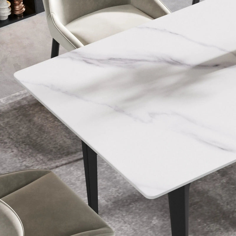 70.87" Modern Artificial Stone White Straight Edge Black Metal Leg Dining Table, Can Accommodate 6-8 People - White / Black by HouseOfZazla