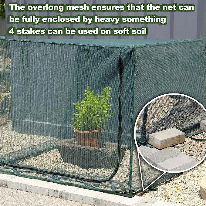 Square 4'x4' Netting Cover 3.3FT Tall Crop Cage Pest Guard Cover for Vegetables Fruits Durable Plant Garden Net with 4 Stakes by GreenHaven Gardens