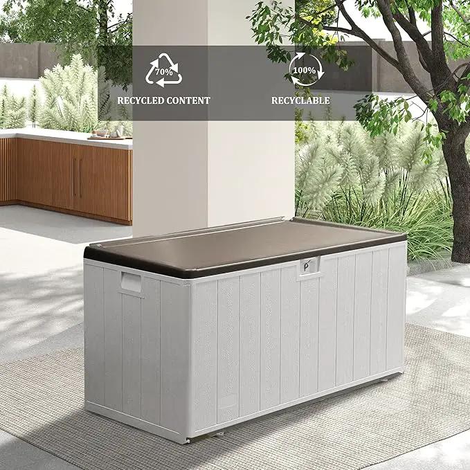 110 Pro Gallon Resin Deck Box, Waterproof Outdoor Storage Bin for Patio, Poolside, and Garden, Lockable & UV-Resistant, Ideal for Small Spaces, Coffee by GreenHaven Gardens