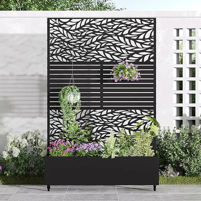 Casaphoria Metal Raised Garden Bed with Trellis and Wheels, 72"x47"x16" Planter Box for Climbing Plants, Vegetables & Vines, Features Drainage Holes and Privacy Screen, Black(Spring&Louvered) by GreenHaven Gardens