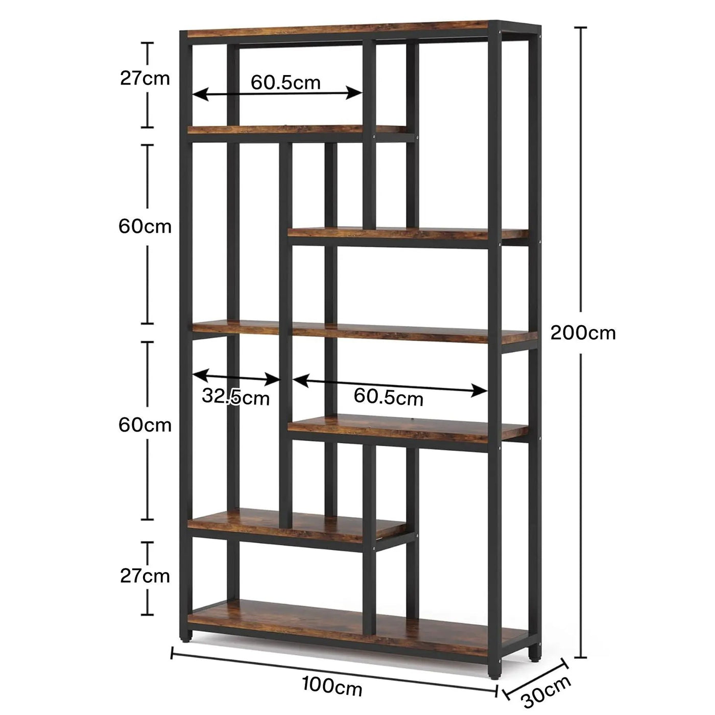 Extra Tall 7 Tier Industrial Etagere Bookcase with 10 Shelves Organizer by HouseOfZazla