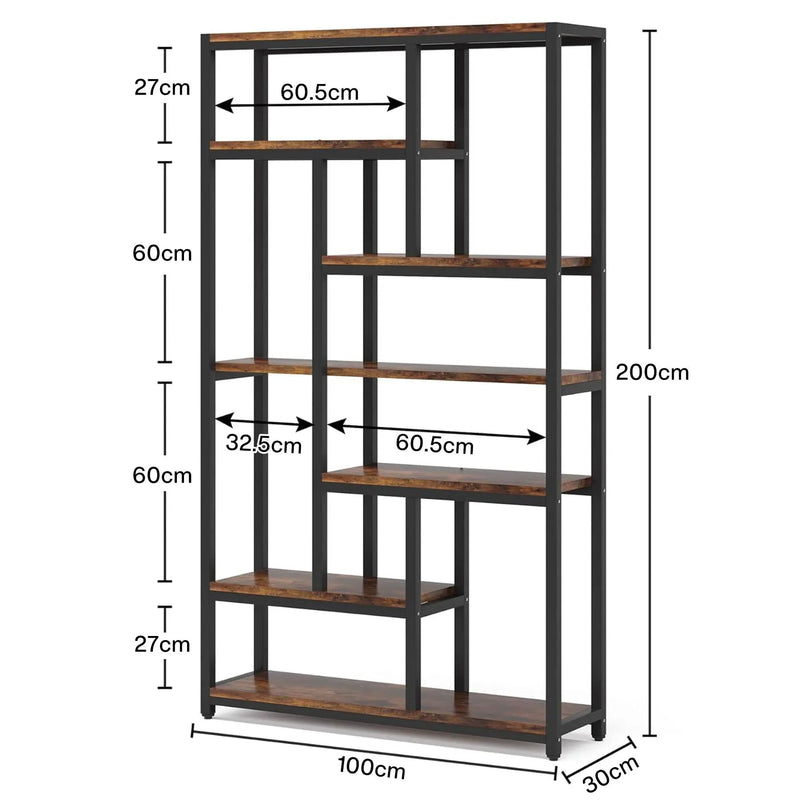 Extra Tall 7 Tier Industrial Etagere Bookcase with 10 Shelves Organizer by HouseOfZazla