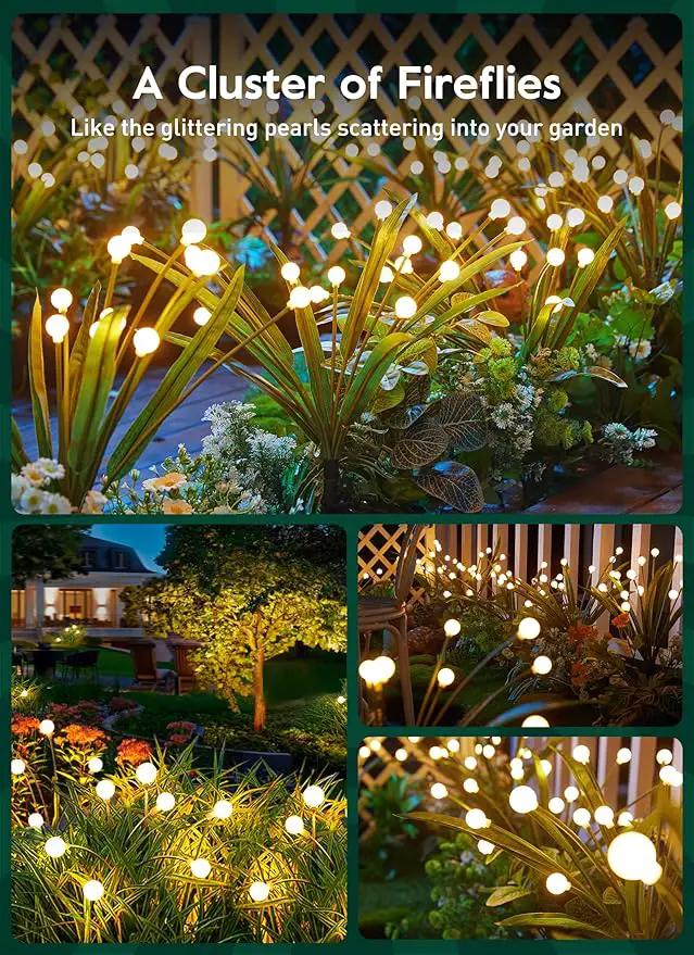 4 Pack 48 LED Solar Firefly Lights with Leaves, Solar Garden Lights Outdoor Decoration with 2 Lighting Modes, Waterproof Solar Outdoor Lights Decorative, Solar Lights for Outside Pathway, Warm White by GreenHaven Gardens