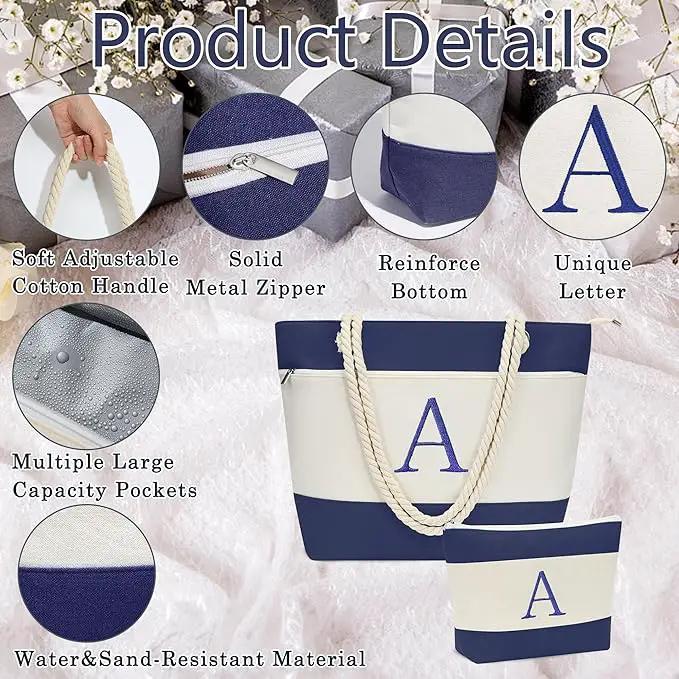 YOOLIFE Beach Bags for Women - Initial Tote Waterproof Bag with Makeup Bag, Mothers Day Gifts for Women Mom Friend Birthday by GreenHaven Gardens