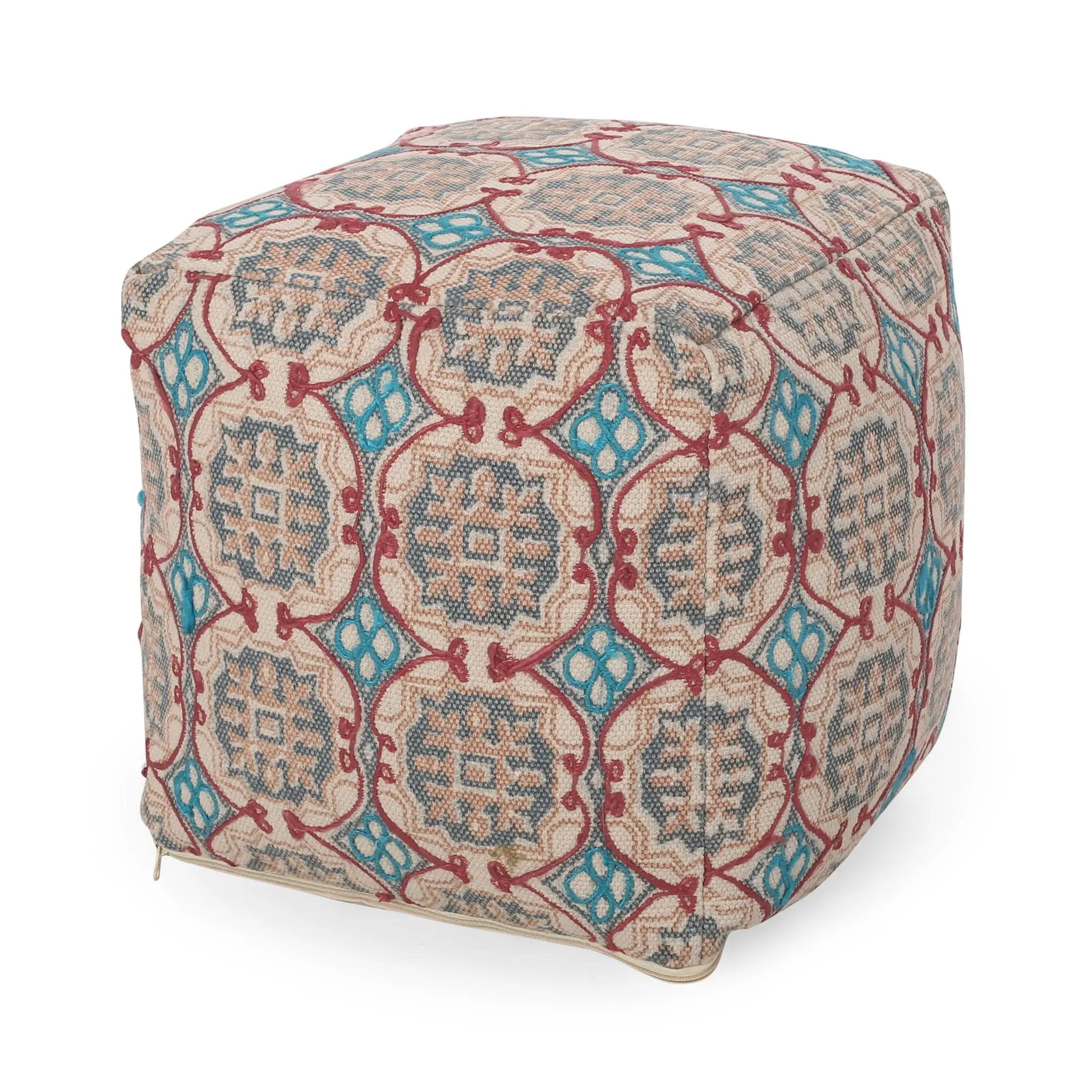 Amelia - Handcrafted Fabric Pouf, Rustic Elegance - Multicolored by Unique Piece Furniture
