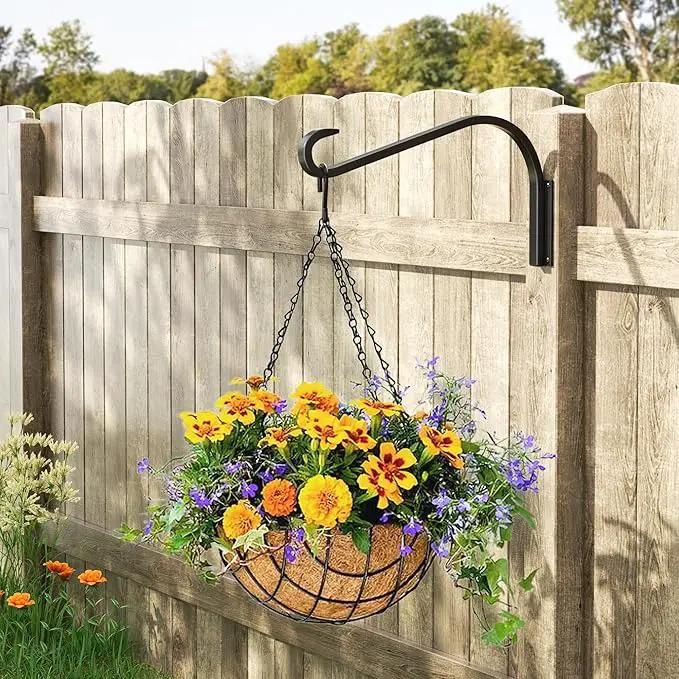 12 Inch 2 Pack Plant Hangers for Indoor/Outdoor Wall Mount - Heavy Duty Hanging Plant Holder & Bird Feeder Hooks, Decorative Black Metal Wall Hangers for Plants, Flower Baskets by GreenHaven Gardens