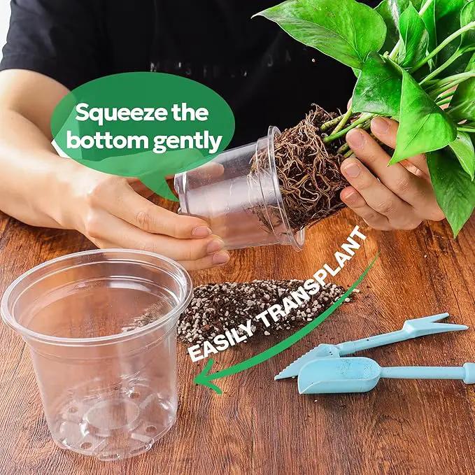 50 Packs 4 Inch Reinforced Clear Nursery Pots with Drainage Hole, Transparent Variety Pack Plastic Plant Pot Seedling Planter Seed Starter Flower by GreenHaven Gardens