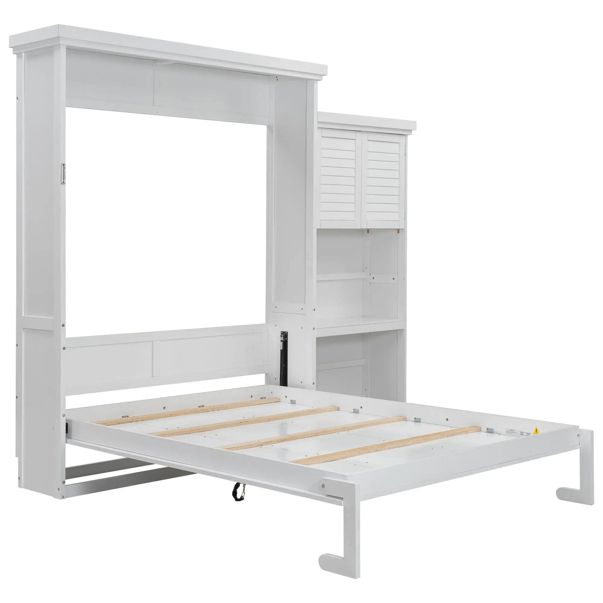 Queen Size Murphy Bed With Louvered Design And Multiple Storage Shelves - White by HouseOfZazla