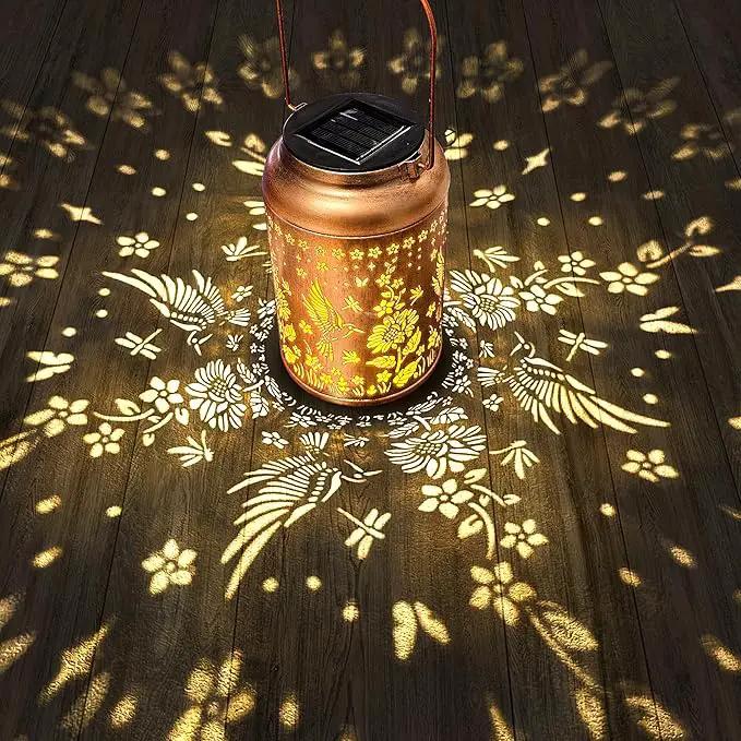 Outdoor Solar Waterproof Lantern Bee Garden Decorative Lights Hanging Solar Lights for Patio, Balcony, Backyard, Porch as Gift for Mom and Grandma (Hummingbird Flowers) by GreenHaven Gardens