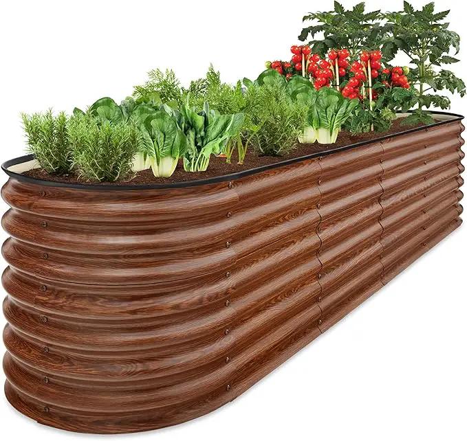 Best Choice Products 8x2x2ft Metal Raised Garden Bed, Oval Outdoor Deep Root Planter Box for Vegetables, Herbs w/ 4 Support Bars, 215 Gal Capacity - Wood Grain by GreenHaven Gardens