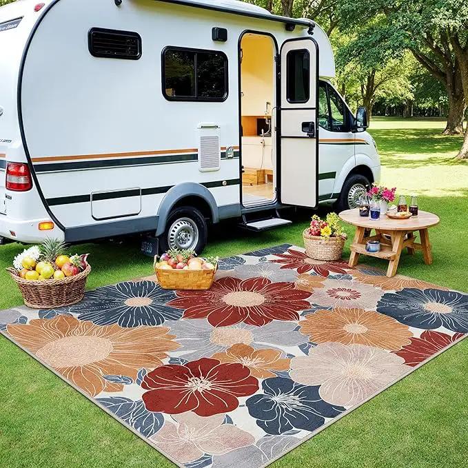 GENIMO Indoor Outdoor Area Rug 6' X 9' Waterproof, Washable Patio Rug Non Shedding, Easy Cleaning Floral Outdoor Carpet for Living Room, Bedroom, Dining Room, Balcony, Backyard, Deck, RV, Red Blue by GreenHaven Gardens