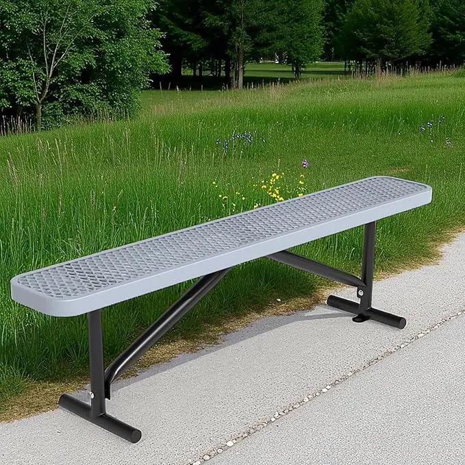 48" L Outdoor Steel Flat Bench, Heavy Duty Metal Park Bench for Outside, Expanded Metal, Commercial Benches Mesh Bench for Shopping Mall, Store, Lawn, Park, Patio, Deck, Garden (Grey, 6FT) by GreenHaven Gardens