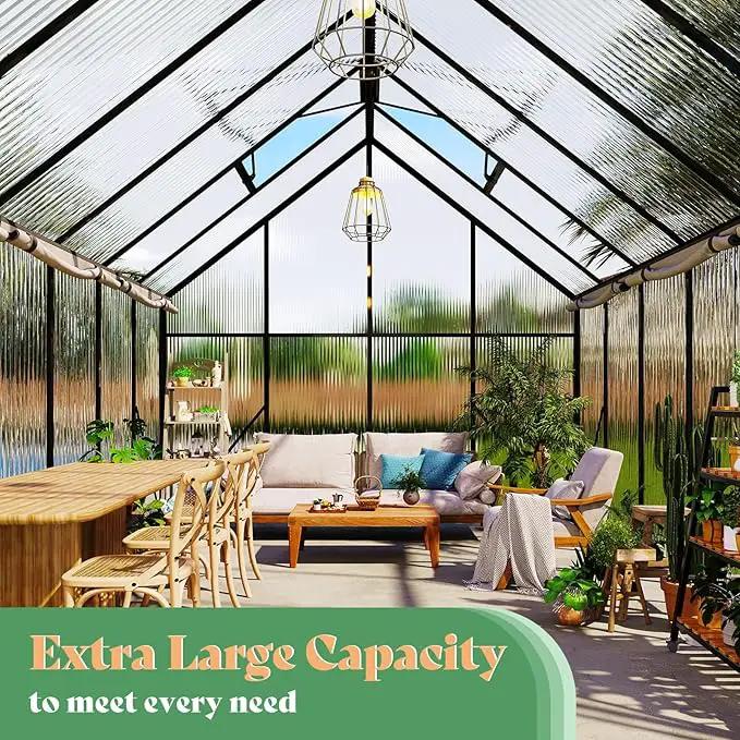 Amerlife 8x8x7 FT Ft Polycarbonate Greenhouse for Outdoors, Walk-in Design with Aluminum Frame, 2 Windows and Swing Door, Heavy-Duty Greenhouse Construction for Garden, Black by GreenHaven Gardens
