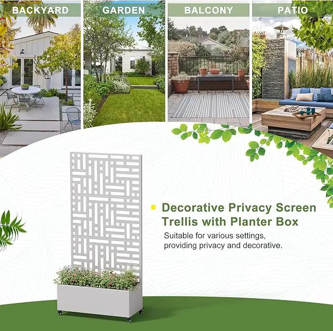 Casaphoria Metal Raised Garden Bed with Trellis and Wheels, 72"x35"x16" Planter Box for Climbing Plants, Vegetables & Vines, Features Drainage Holes and Privacy Screen (Grey-Helen) by GreenHaven Gardens