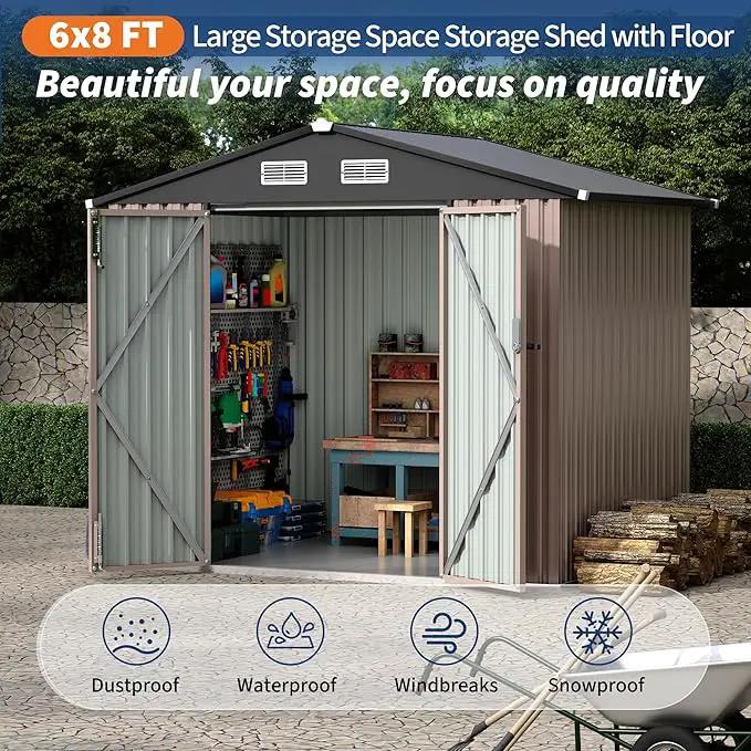 6x8 FT Metal Storage Sheds Outdoor with Floor, Metal Yard Sheds Garden Shed Kit, MetalTool Shed with Lockable Door, Metals UtilitySheds Buildings with Air Vent for Backyard Garden Patio Lawn by GreenHaven Gardens