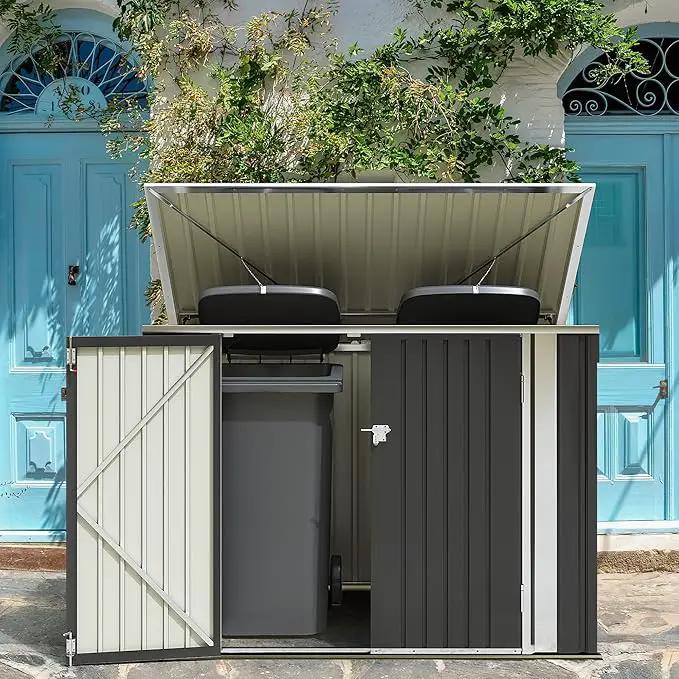 Greesum 5.8x3.3 FT Outdoor Storage Shed Metal Garbage Shed with Lid Chain Hydraulic Gas Rod for Lawn Tools, Bikes, Toys,Garbage Bin,Black by GreenHaven Gardens
