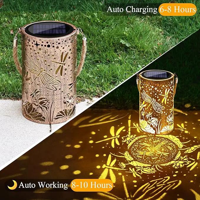 Toodour Solar Lantern Outdoor, Dragonfly Gifts for Women Mom Grandma Hanging Solar Outdoor Lights Waterproof, Hollow Out Retro Metal Dragonfly Lights for Patio, Balcony, Walkway, Yard Decorations by GreenHaven Gardens