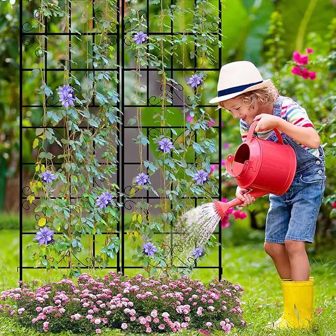 LZRS 4 Pack 87x20in Rustic Iron Arch Decoration Garden Trellis with Black Metal Coating – Perfect for Supporting Climbing Plants Outdoor, Roses, Vines, Flowers, and Vegetables. by GreenHaven Gardens
