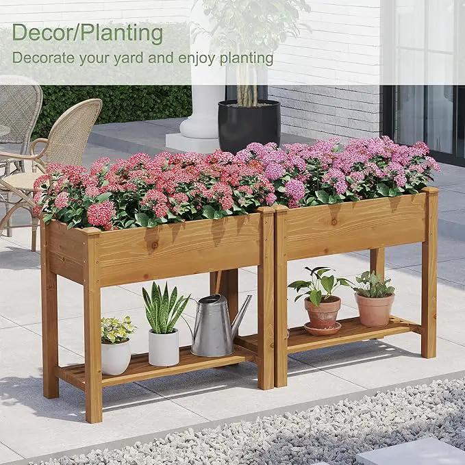 GHWIE Raised Garden Bed with Legs, Elevated Wood Planter Box for Vegetables, Flowers, Patio, Balcony, with Liner by GreenHaven Gardens
