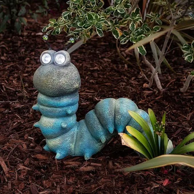 Alpine Corporation FCC121SLR Outdoor Solar Powered Garden Caterpillar Statue with LED Lights, LED Solar Garden Décor, 16" by GreenHaven Gardens