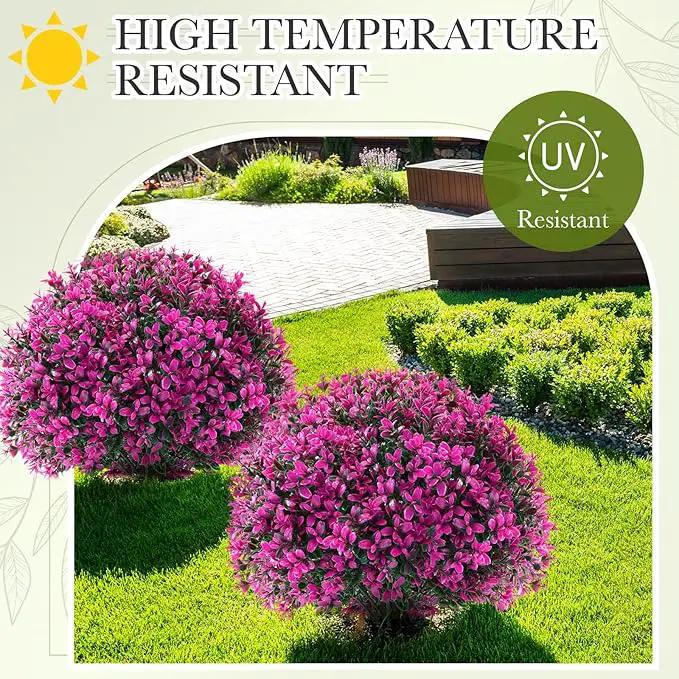 Yunlly 2 Pack 18" Artificial Boxwood Ball Bush Topiary Trees Fake Outdoor Plants, Realistic UV Resistance Faux Shrubs with Spike Greenery Topiary for Front Porch Garden Yard Patio Indoor (Fuchsia) by GreenHaven Gardens