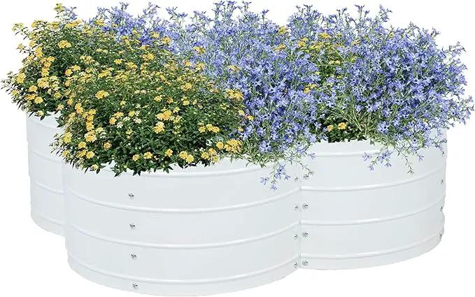 Sunnydaze Galvanized Raised Garden Bed - Metal Raised Bed for Gardening - Outdoor Planter Box for Flowers, Plants, and Vegetables - Ivory White - 12” H Clover by GreenHaven Gardens