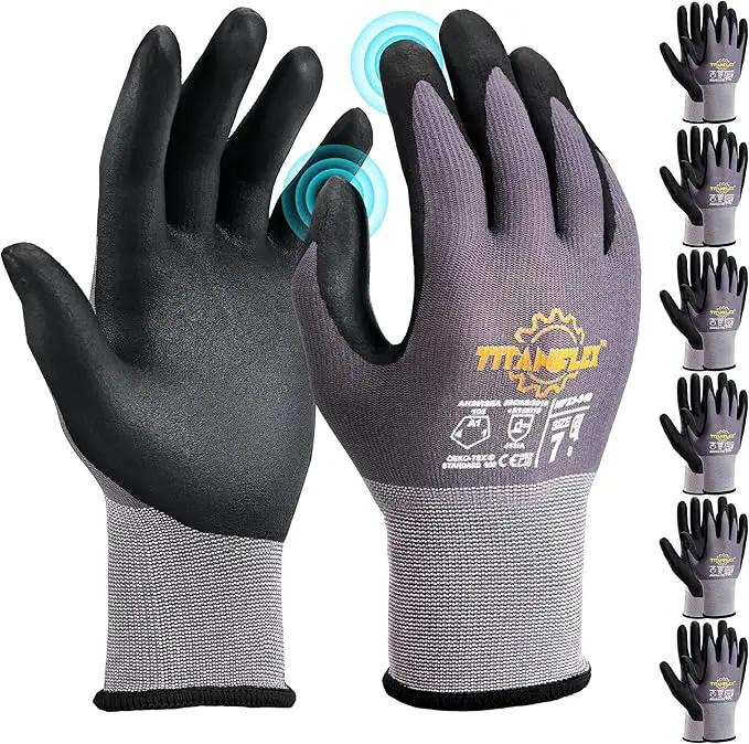TitanFlex Work Gloves Microfoam Nitrile Coated Men Women, Safety Warehouse Gloves with Grip, Touchscreen, Seamless Knit Nylon by GreenHaven Gardens