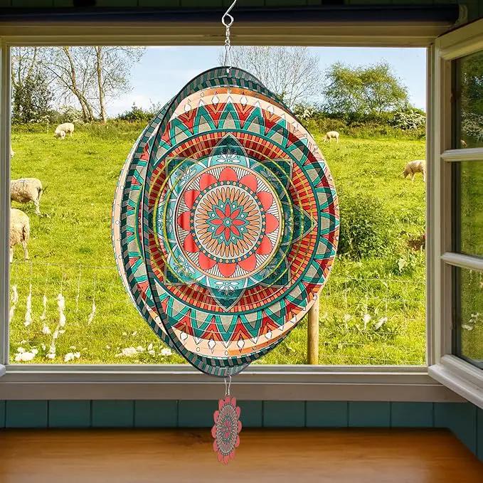 TUOKING Mandala Wind Spinners Outdoor Metal 3D Hanging Art Wind Spinner 12 Inch Stainless Steel for Yard and Garden Decoration Worth Gift for Women by GreenHaven Gardens
