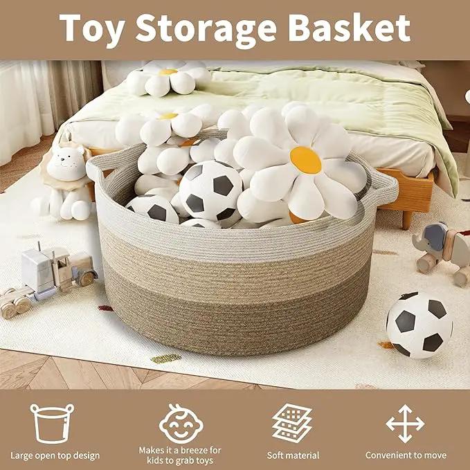 125L Extra Large Blanket Basket, 25" x 16", Jumbo Laundry Woven Basket Decorative Home, Cotton Rope Basket with Handles, Baby Toy Basket for Storage, Gradual Brown, 2PC by GreenHaven Gardens