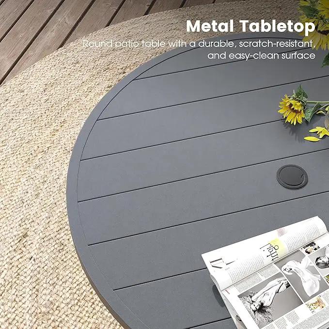 DIFY Outdoor Dining Table for 4, Round Patio Table with Umbrella Hole for Garden, Backyard and Porch (Dark Grey) by GreenHaven Gardens