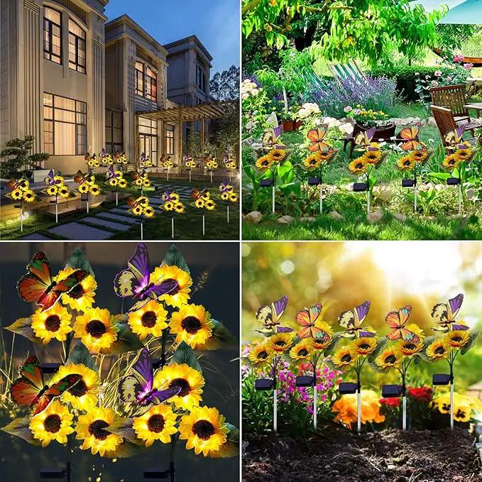 Solar Sunflower Lights Outdoor Garden Lights, 2 Pack Solar Flower Lights with Butterfly Waterproof Garden Decor, Gifts for Mom Grandma, Sunflower Stake Led Lights for Yard Patio Lawn Pathway Outside by GreenHaven Gardens