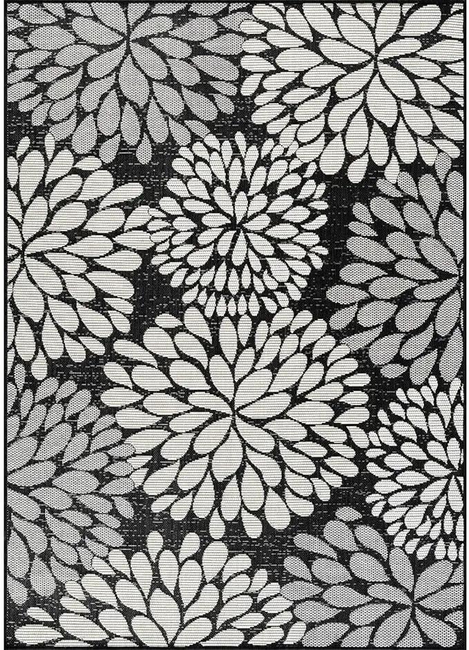 Beverly Rug Outdoor Rug 6x9 Modern Exotic Tropical Leaf Area Rugs for Indoor and Outdoor Patio Deck Porch Garden Water Resistant Washable Outside Carpet (6 x 9 Dark Gray) by GreenHaven Gardens
