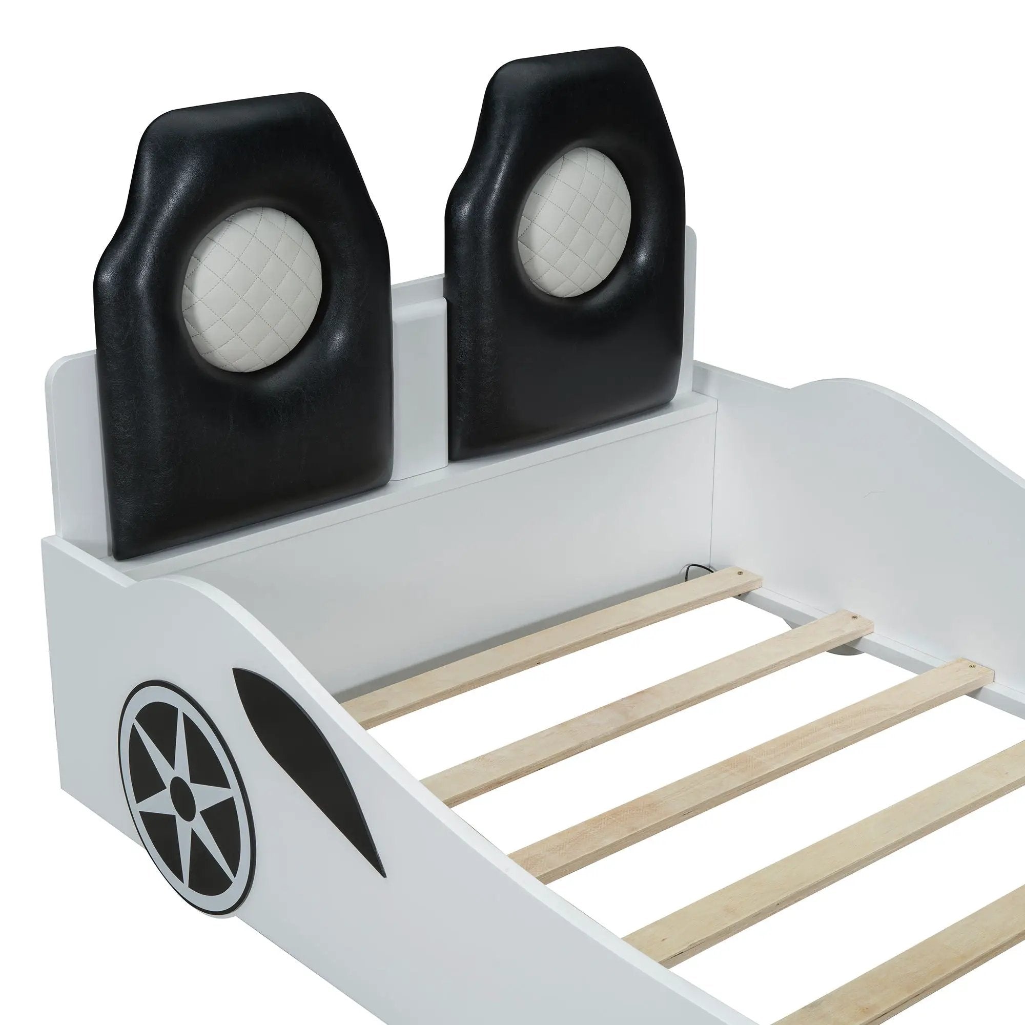 Race Car Shaped Platform Bed With LED And Upholstered Backrest In by Unique Piece Furniture