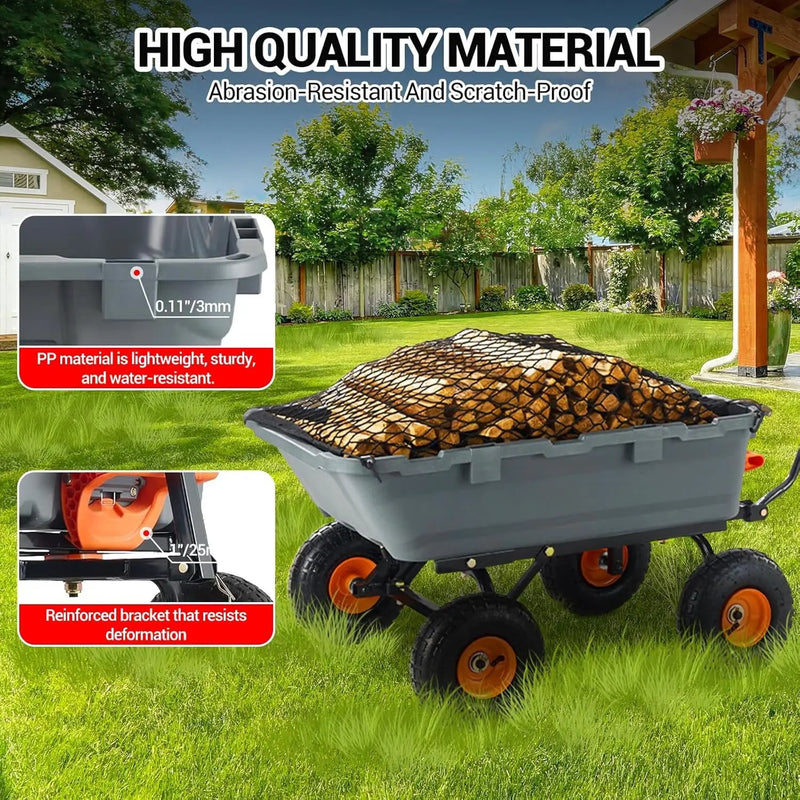 Garvee 800 lbs Poly Garden Dump Cart, Heavy-Duty Wheelbarrow with 10-Inch Tires, 180° Rotating Handle, Steel Frame and Quick Release System Garden Dump Cart for Soil Plants Gardening Tools Wood by GreenHaven Gardens