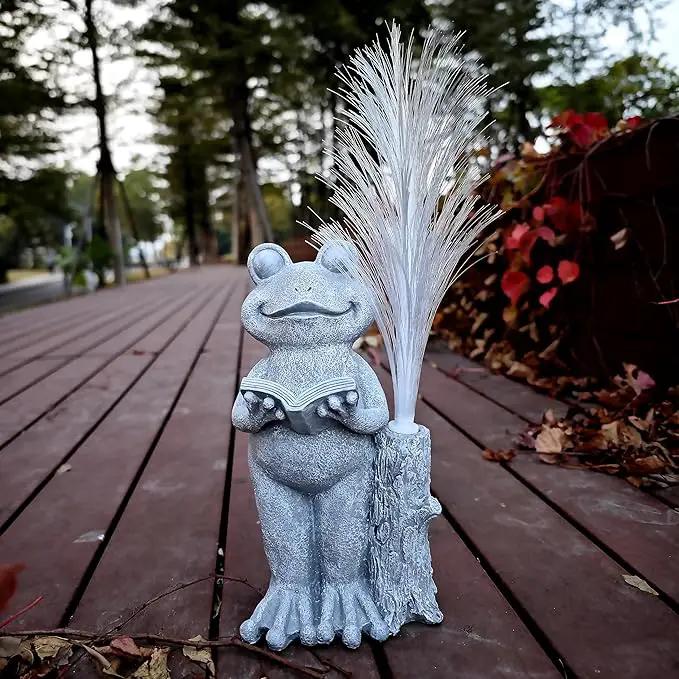 Frog Statue Solar Garden Decor,Resin Frog Statues and Colour Changing Optical Fiber Solar Lights,Outdoor Decoration for Balcony, Garden, Patio, Yard, Lawn,Gifts for Mom Grandma by GreenHaven Gardens