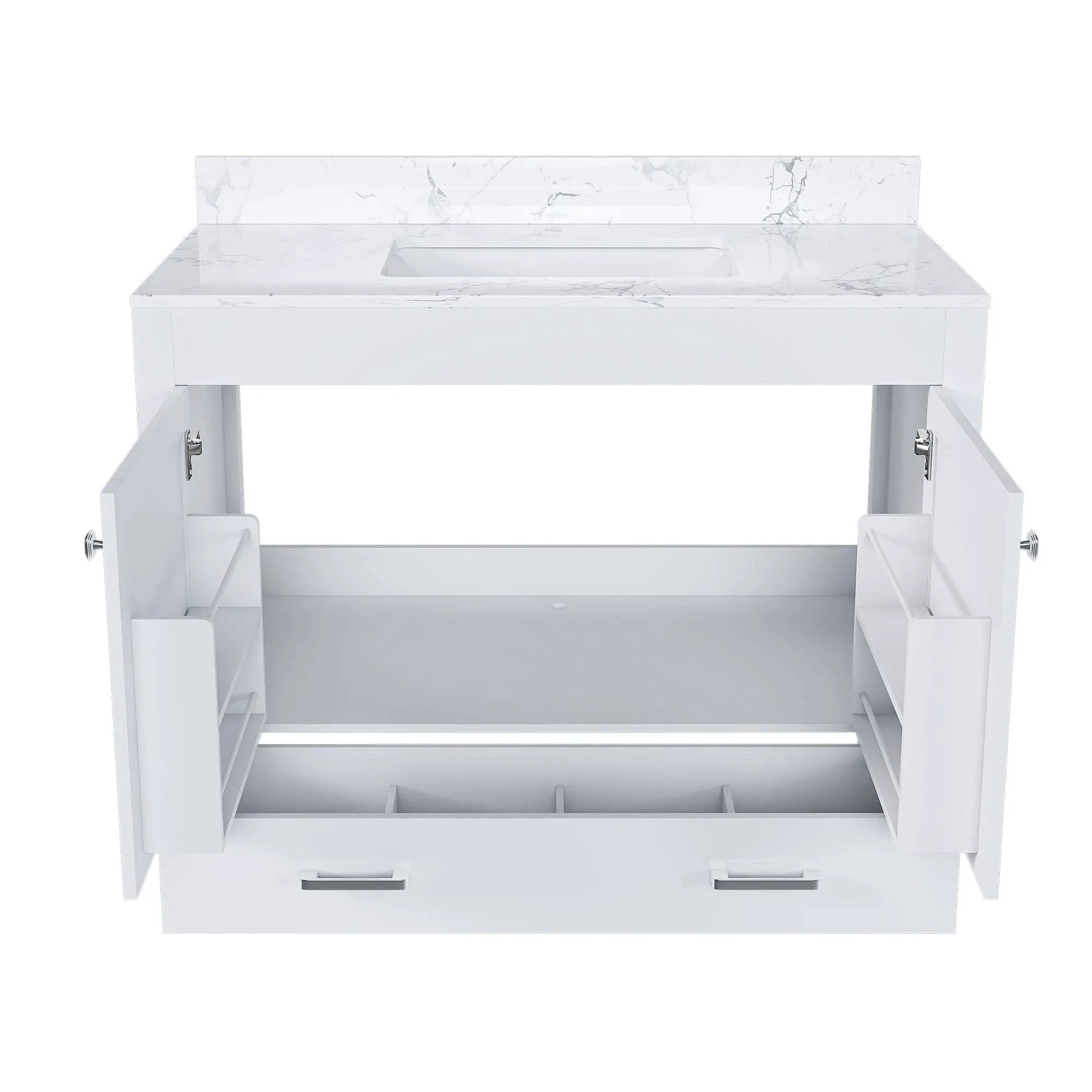 43" Bathroom Vanity With Artificial Marble Carrara Top Set, Multi Functional Cabinet With Doors And Drawer - White