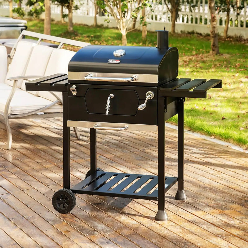 Royal Gourmet CD1824EC 24 Inch Movable Charcoal Grill with Cover, 490 Sq. In. Cooking Area, Outdoor Barbecue Grill with Foldable Side Tables for Outdoor Picnic and Camping Grilling, Black by GreenHaven Gardens